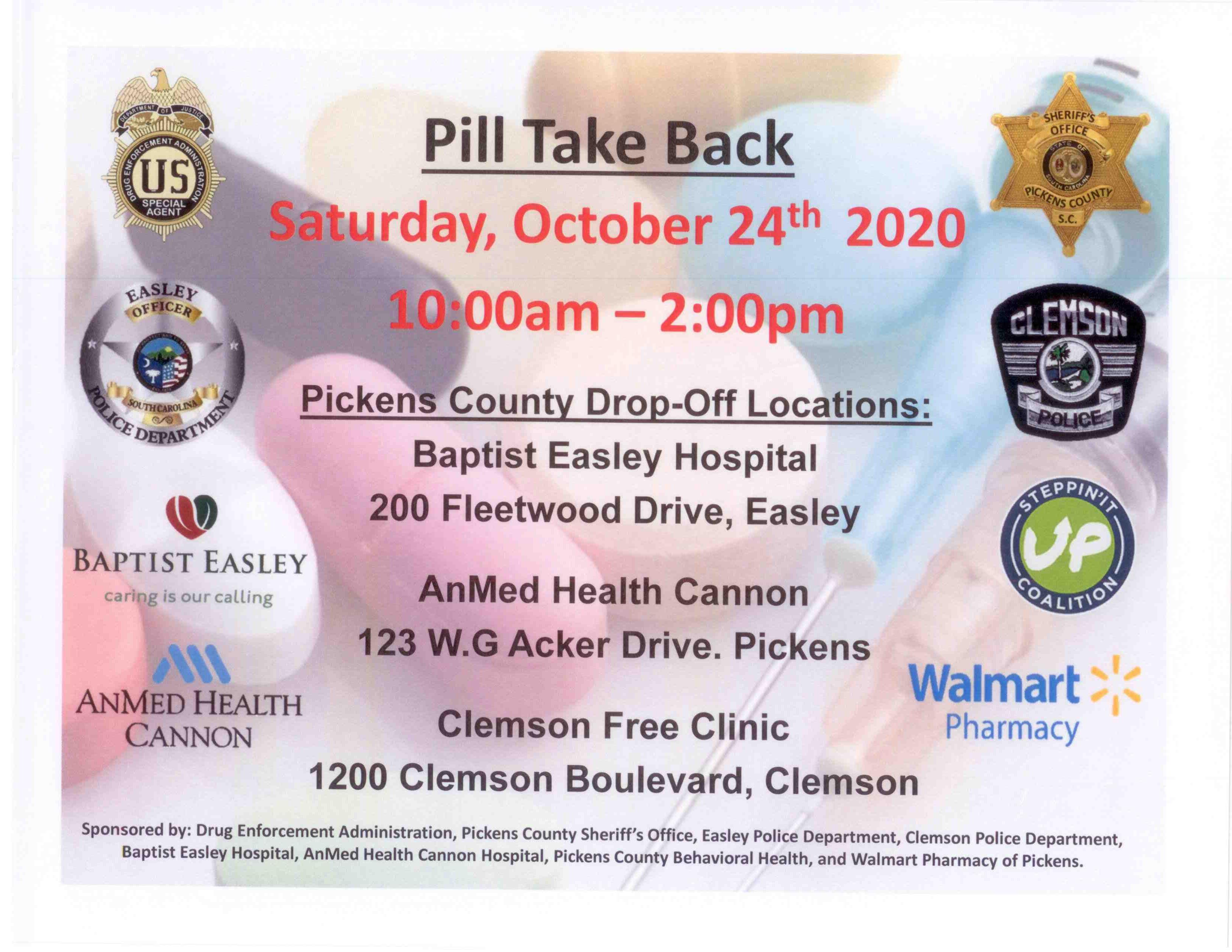 Pill Take Back October 24th, 2020
